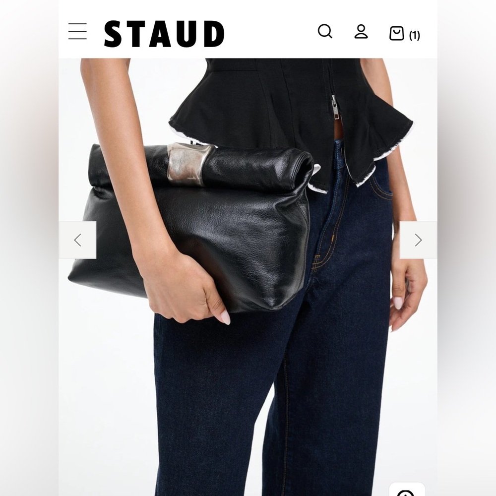STAUD Black and Silver Cuff Clutch
